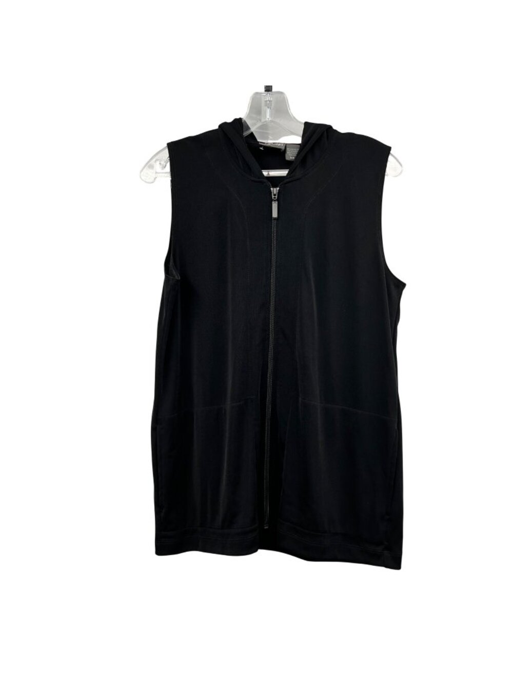 Chico's Additions Sleeveless Full Zip Hoodie Black Womens Size Medium Pockets